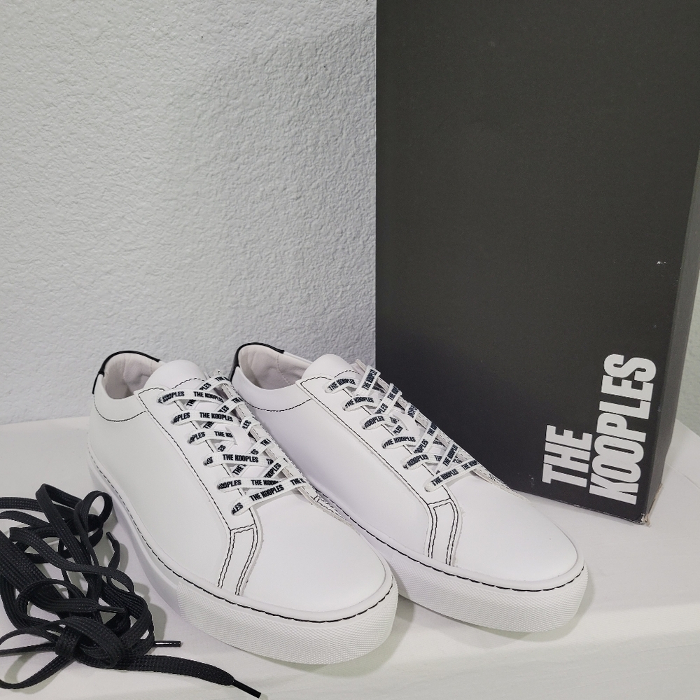 New! The Kooples Men Low Sneakers White Leather Mens Size 8 /Women 9.5